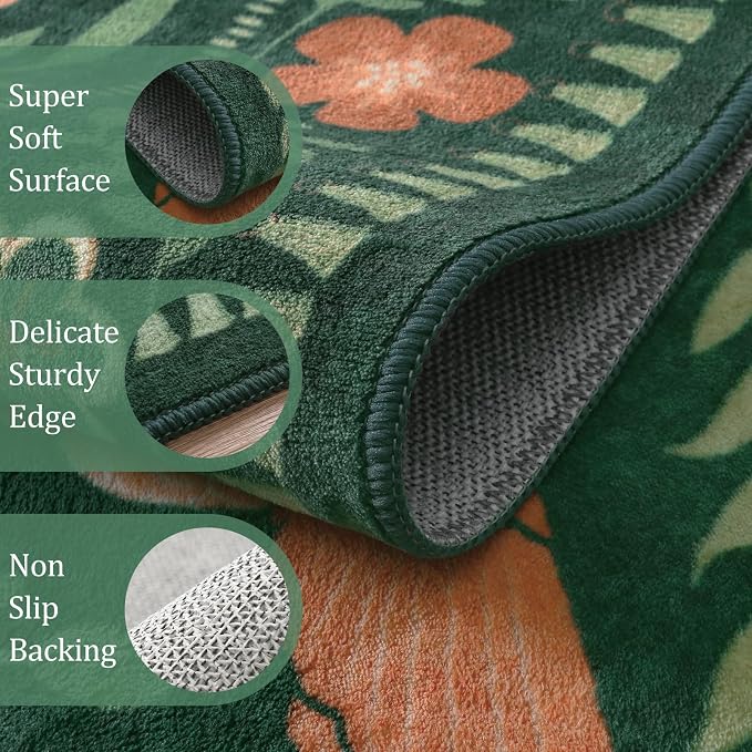 Morebes Washable Floral 5x7 Green Area Rug - Image 3