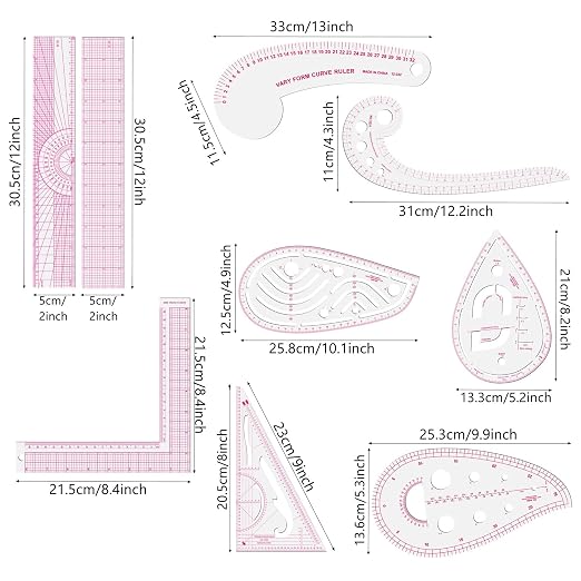 Fashion Clear Metric Sewing Ruler Set, French Curve Pattern Rulers - Image 2