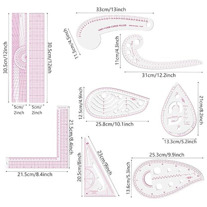 Fashion Clear Metric Sewing Ruler Set, French Curve Pattern Rulers - Image 2