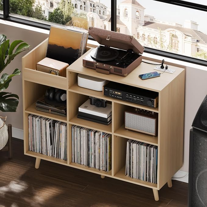 Cozy Castle Large Record Player Stand, Vinyl Storage Cabinet Mid Century Modern - Image 5