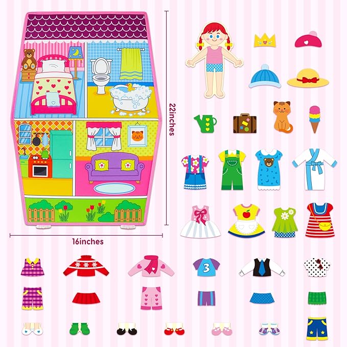 OKOOKO Dress Up House Felt Board 35PCS Double-Sided Foldable Dress Up Teaching - Image 2