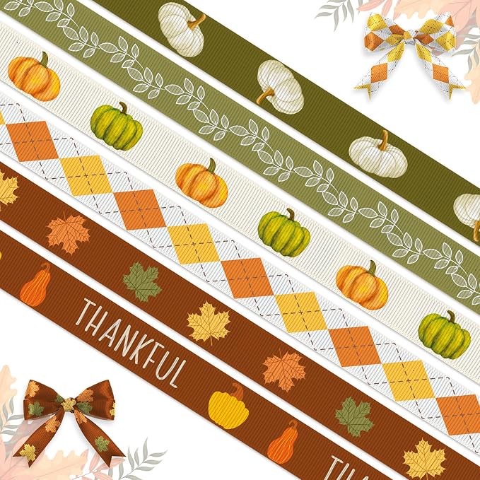 6 Rolls 30 Yards Thanksgiving Fall Ribbons Autumn Harvest Ribbons by Habbiful