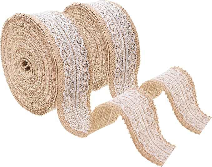 Mandala Crafts Burlap and Lace Ribbon 1 Inch Wide Jute Ribbons by MandalaCrafts