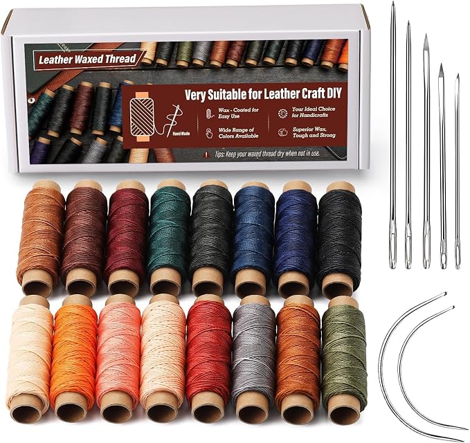 0.8 mm Leather Sewing Thread, 16 Colors 32 Yards Waxed Thread, Round Waxed by KAQRHFT