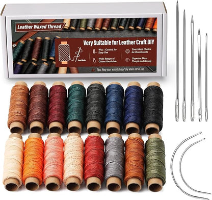 0.8 mm Leather Sewing Thread, 16 Colors 32 Yards Waxed Thread, Round Waxed by KAQRHFT