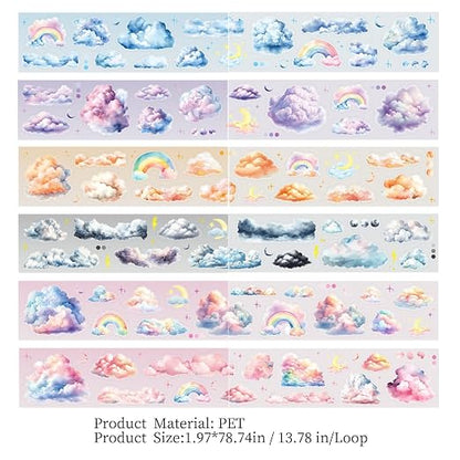 6 Rolls Cloud PET Tape Set, Pre-Cut Sky Ephemera Stickers - Image 2