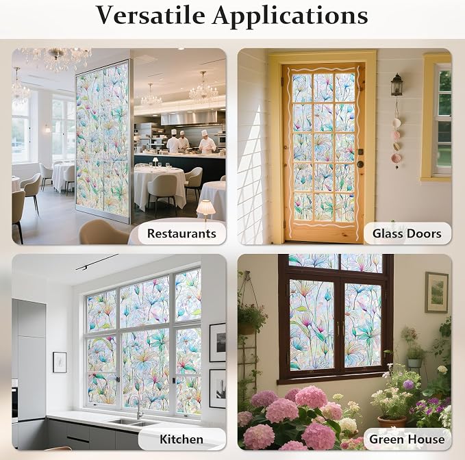 Donox Decorative Window Privacy Film, 3D Floral Stained Glass Window Film - Image 7