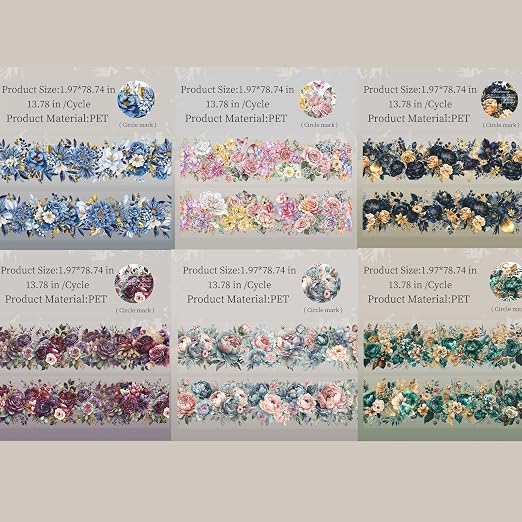 Flower PET Tape Stickers for Journaling, 6 Rolls Transparent Floral Washi Tape - Image 2
