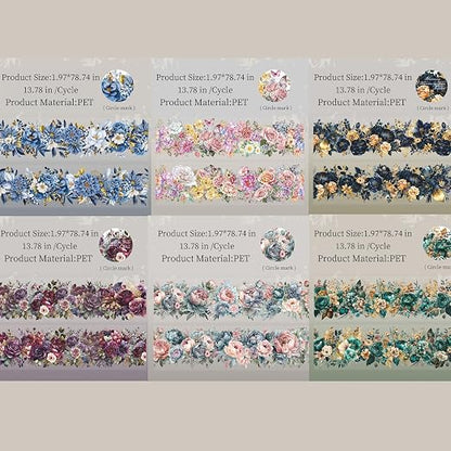 Flower PET Tape Stickers for Journaling, 6 Rolls Transparent Floral Washi Tape - Image 2