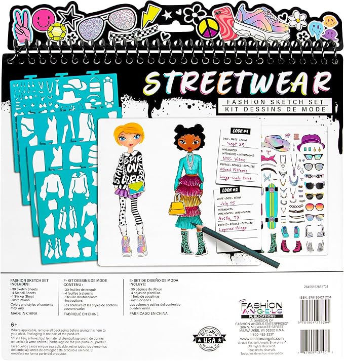 Fashion Angels Streetwear Design Portfolio, Includes 30 Sketch Sheets, Stencil - Image 5