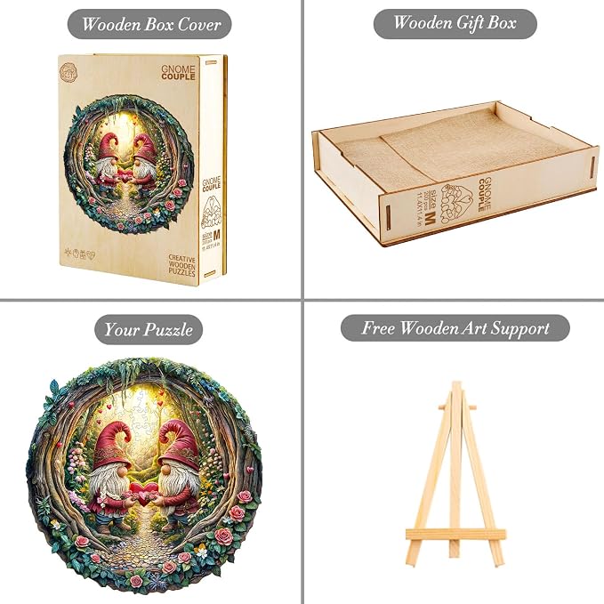 KAAYEE Wooden Puzzles for Adults, 3D Visual Effect Gnome Couple Wooden Jigsaw - Image 3
