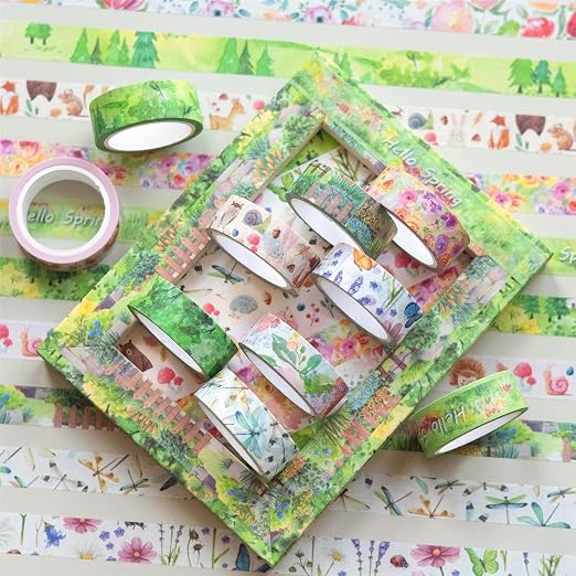 YUBBAEX 10 Rolls Four Seasons Washi Tape Set Green Grass Flowers Masking - Image 4