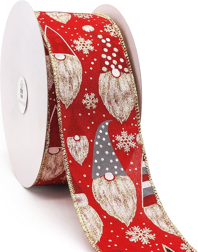 CT CRAFT LLC Red Satin with Elf Christmas Wired Ribbon 2.5 Inch x 25 Yards by CTCRAFTLLC