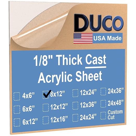 Duco USA-Made Clear Cast Acrylic Sheet 1/8 Inch Thick 8" x 12" by DucoPlasticsSupply