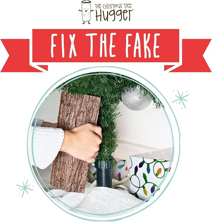 Realistic Faux Brown Bark Xmas Tree Skirt Hides Fake Pole, By Christmas Tree - Image 9