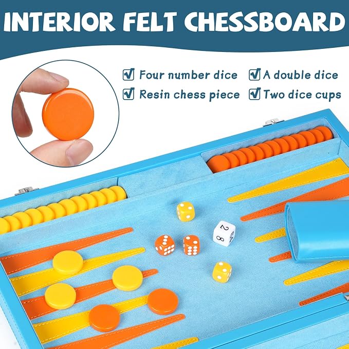 Backgammon Set, 15 Inches Classic Board Game - Image 4