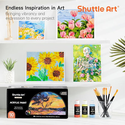 Shuttle Art Acrylic Paint, 50 Colors Acrylic Paint Set, 2oz/60ml Bottles - Image 7