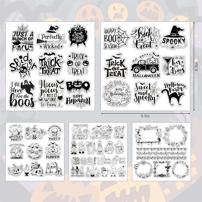 Whaline 5 Sheets Halloween Clear Stamps Gnome Pumpkin Spider Silicone - Image 2
