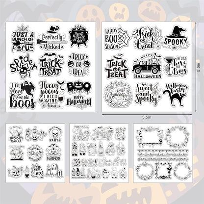 Whaline 5 Sheets Halloween Clear Stamps Gnome Pumpkin Spider Silicone - Image 2