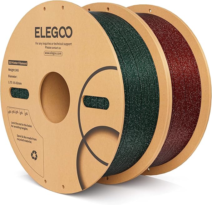 ELEGOO PLA Filament 1.75mm 2KG Sparkle Red & Green, Glitter Twinkling 3D by ELEGOO