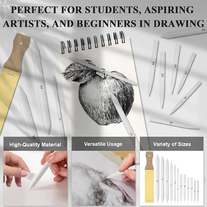 Aenir Blending Stumps for Drawing, Tortillons Blending Stumps Set of 13 Pack - Image 5