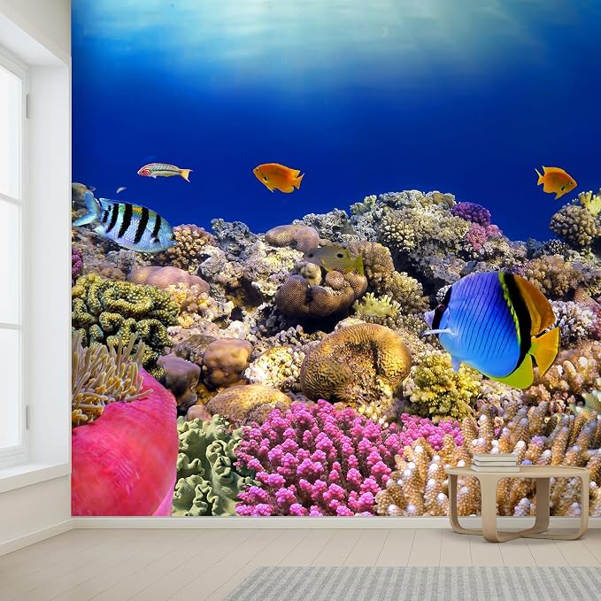 wall26 Wall Sticker/Wall Mural Tropical Blue Fish Coral Reef Ocean Seascape - Image 2