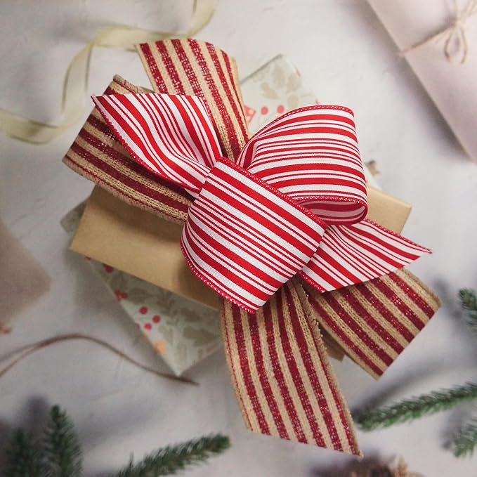 CT CRAFT LLC Red and White Stripe Wired Ribbon – 2.5" Wide x 10 Yards Long - Image 5