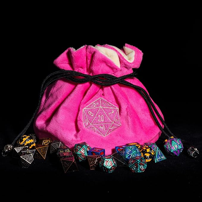 Large Dice Bags with Pockets Pink Storage Bag D20 Logo - Image 4
