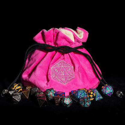 Large Dice Bags with Pockets Pink Storage Bag D20 Logo - Image 4