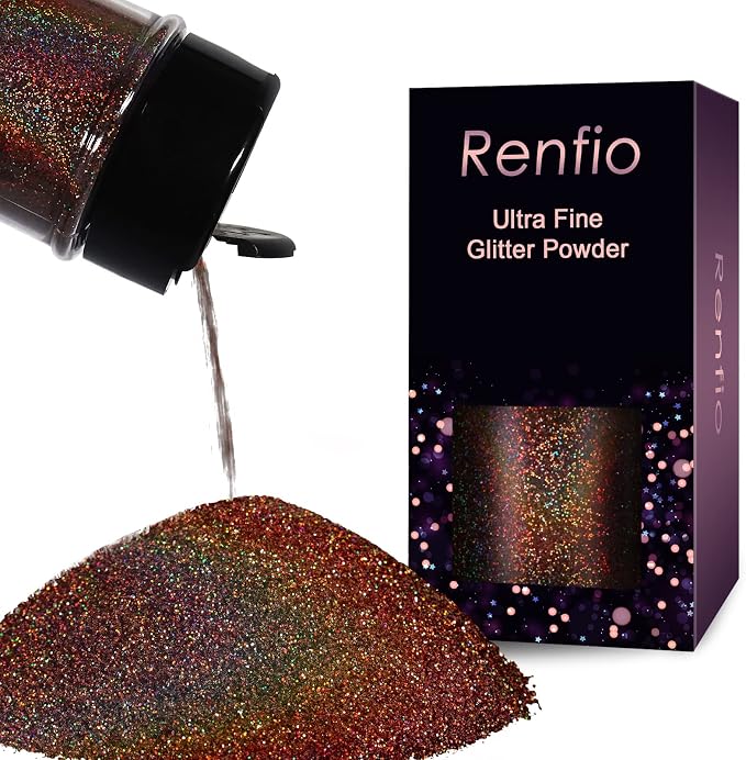 Renfio Holographic Ultra Fine Glitter Powder Metallic Resin Glitter 2.11 Oz PET by Renfio