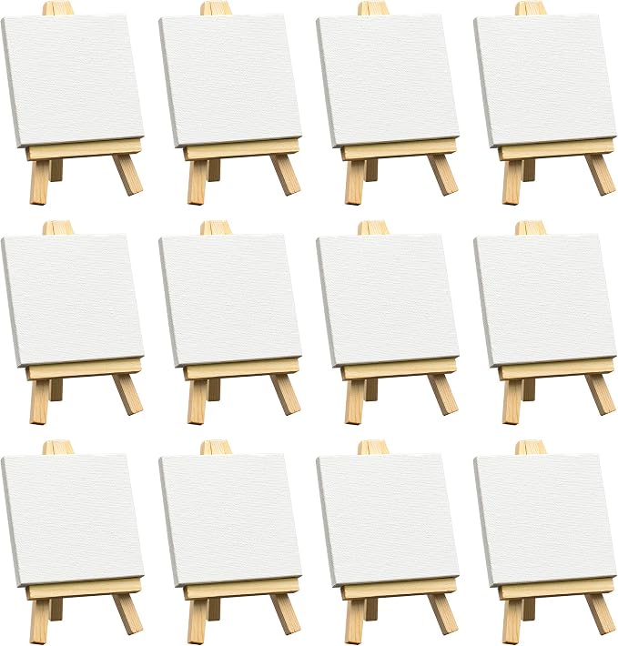 FIXSMITH 3x3 Inch Mini Stretched Canvas Easel Set- Bulk Pack of 12, Small - Image 6