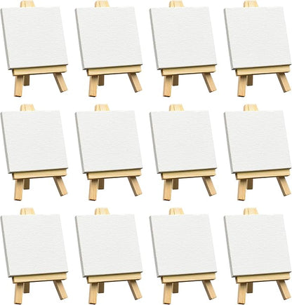 FIXSMITH 3x3 Inch Mini Stretched Canvas Easel Set- Bulk Pack of 12, Small - Image 6