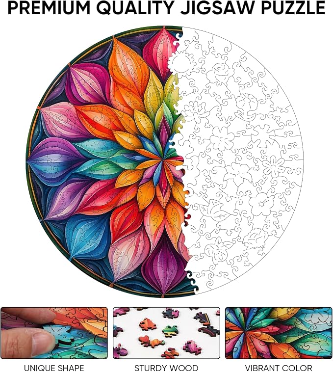 Wooden Puzzles for Adults, Mandala Wooden Jigsaw Puzzles 200 Pieces, Unique - Image 3