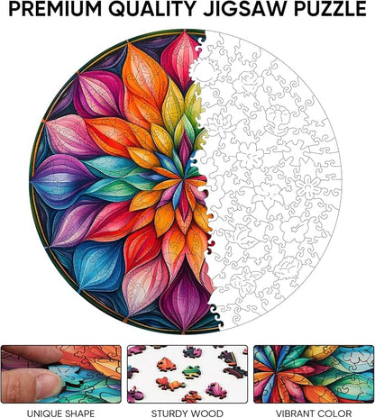 Wooden Puzzles for Adults, Mandala Wooden Jigsaw Puzzles 200 Pieces, Unique - Image 3