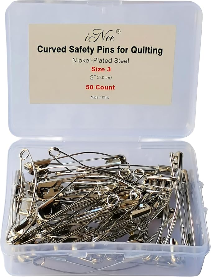 iNee Curved Safety Pins, Quilting Basting Pins, Nickel-Plated Steel, Size 3 by iNee