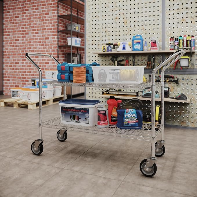 18" W x 42" L x 36" H Chrome Heavy Duty Utility Cart | 2-Tier | NSF Commercial - Image 4