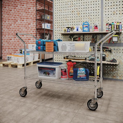 18" W x 42" L x 36" H Chrome Heavy Duty Utility Cart | 2-Tier | NSF Commercial - Image 4