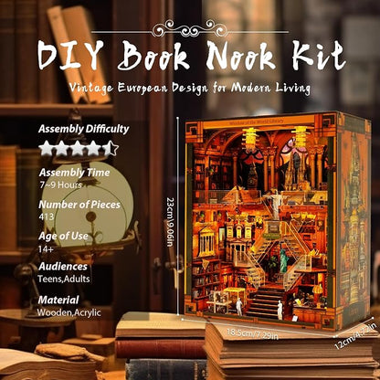 Book Nook Kit - DIY Miniature World Library Booknook - 3D Wooden Puzzle - - Image 2