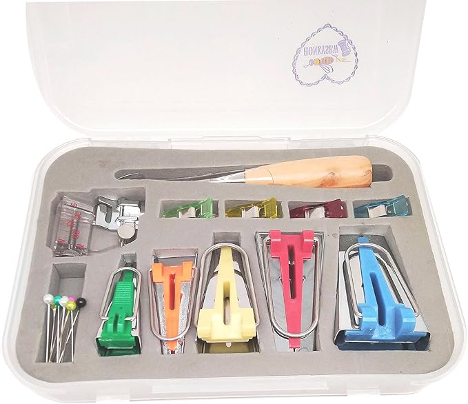 HONEYSEW Single Double Fold Bias Tape Maker Tool Kit Set, by HONEYSEW