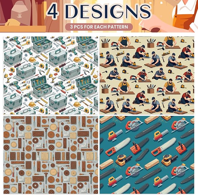 Pineraap 12 Sheets Carpenter Wrapping Paper, Woodworking Tools & Craftsman - Image 3