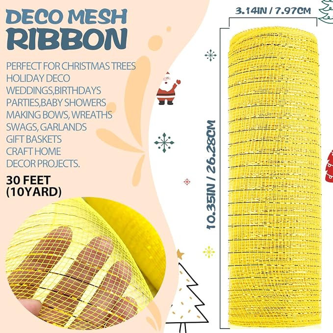 Anivia Deco Mesh Ribbon, 10inch x 30 Feet Each Roll Metallic Foil Mesh Ribbon - Image 2