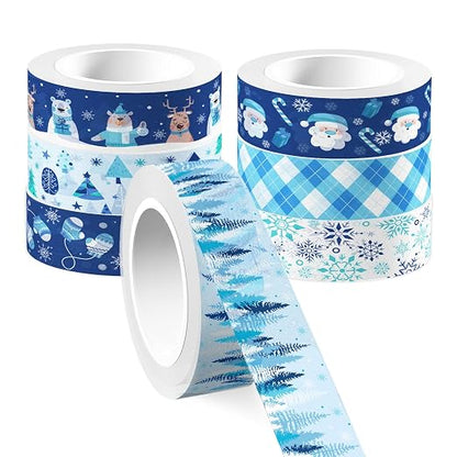 12 Pcs Christmas Washi Tape Blue Snowflake Print Masking Tape Frozen Pattern - Image 2