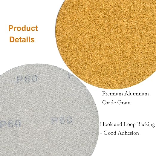 6-Inch No-Hole Hook and Loop Sanding Discs 60-Grit, Random Orbital Sandpaper - Image 5