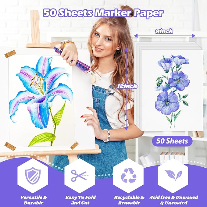 Marker Paper 9" x 12", 50 Sheets 73lb/120gsm Alcohol Marker Paper, Smooth - Image 2
