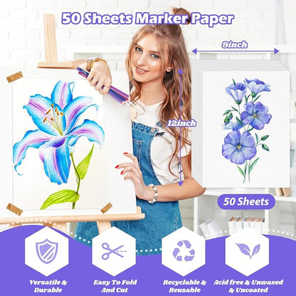 Marker Paper 9" x 12", 50 Sheets 73lb/120gsm Alcohol Marker Paper, Smooth - Image 2