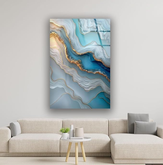 My Photostation.com Round 24'' Turquoise and Blue Alcohol ink Glass Wall Art - Image 2
