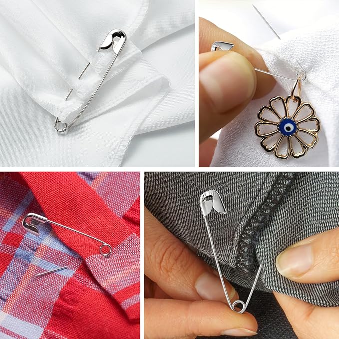 Silver Safety Pins 300 PCS, 5 Assorted Sizes of Durable, Small and Large Safety - Image 5