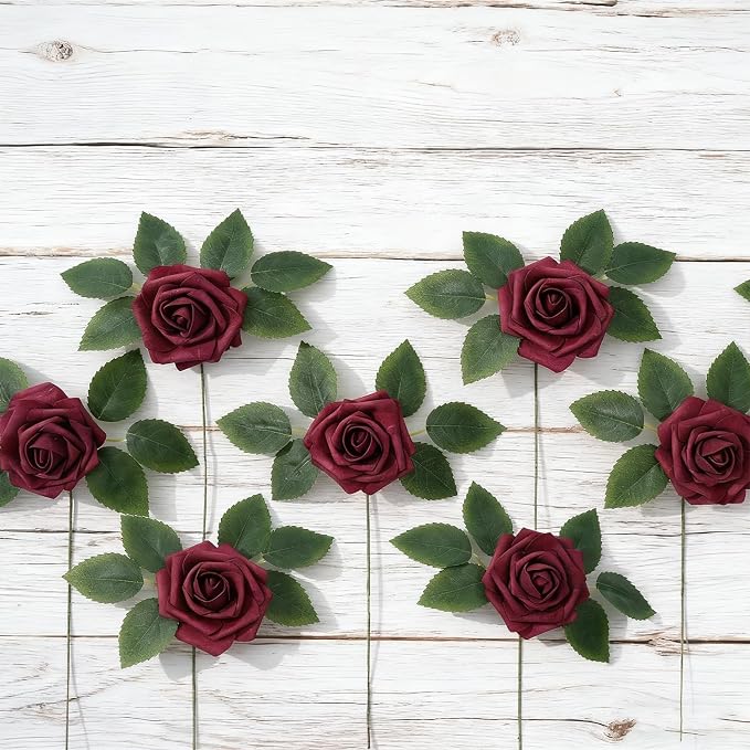 Artificial Flowers Foam Fake Roses 25pcs Dark Red Roses - Image 3