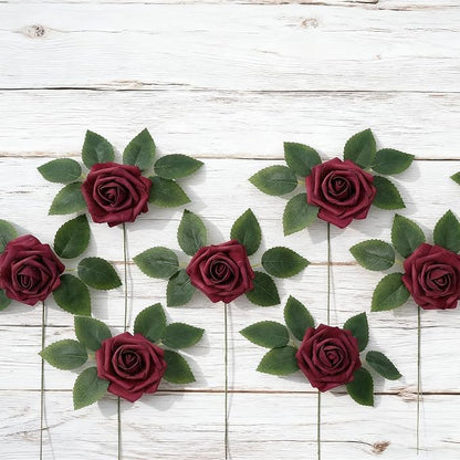 Artificial Flowers Foam Fake Roses 25pcs Dark Red Roses - Image 3