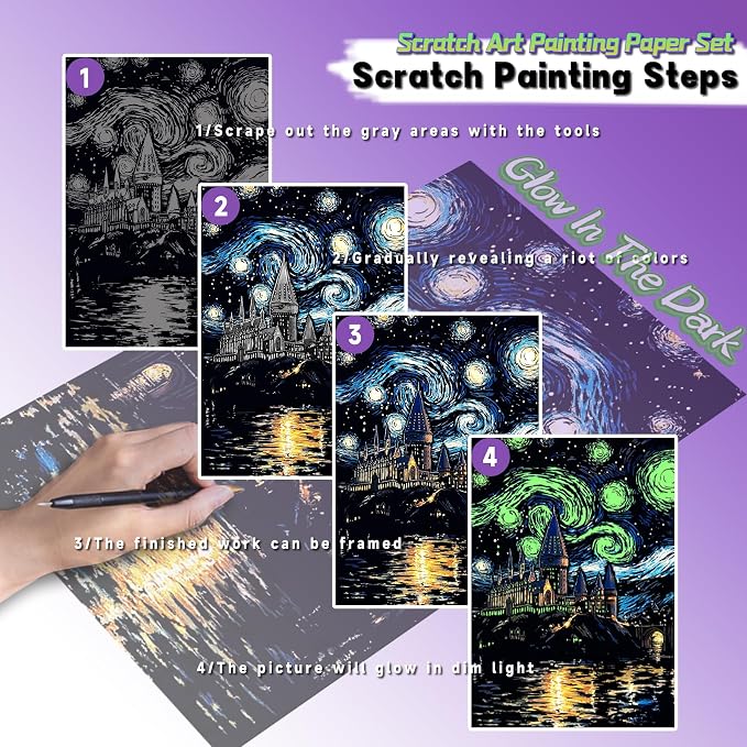 Scratch Paper Art for Adult-Glow in The Dark Scratch Painting Craft Kit|DIY - Image 3